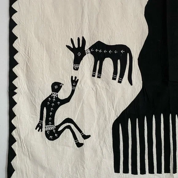 Tree of Life Appliqué Wall Hanging - Black / Ecru Large Textile Embroidered Art - Picture 6 of 8